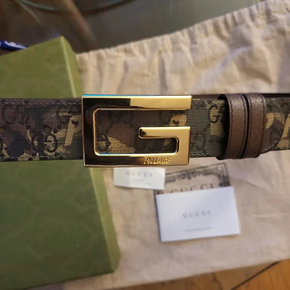 Authentic Palace x Gucci Supreme G Square Buckle Reverrsible Camouflage Belt